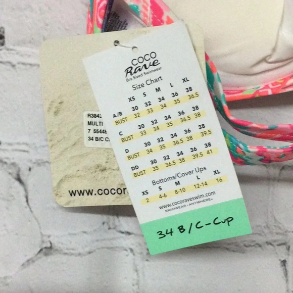 NWT Coco Rave 34B/C halter push-up bikini top bright ruched pink orange - Picture 9 of 13